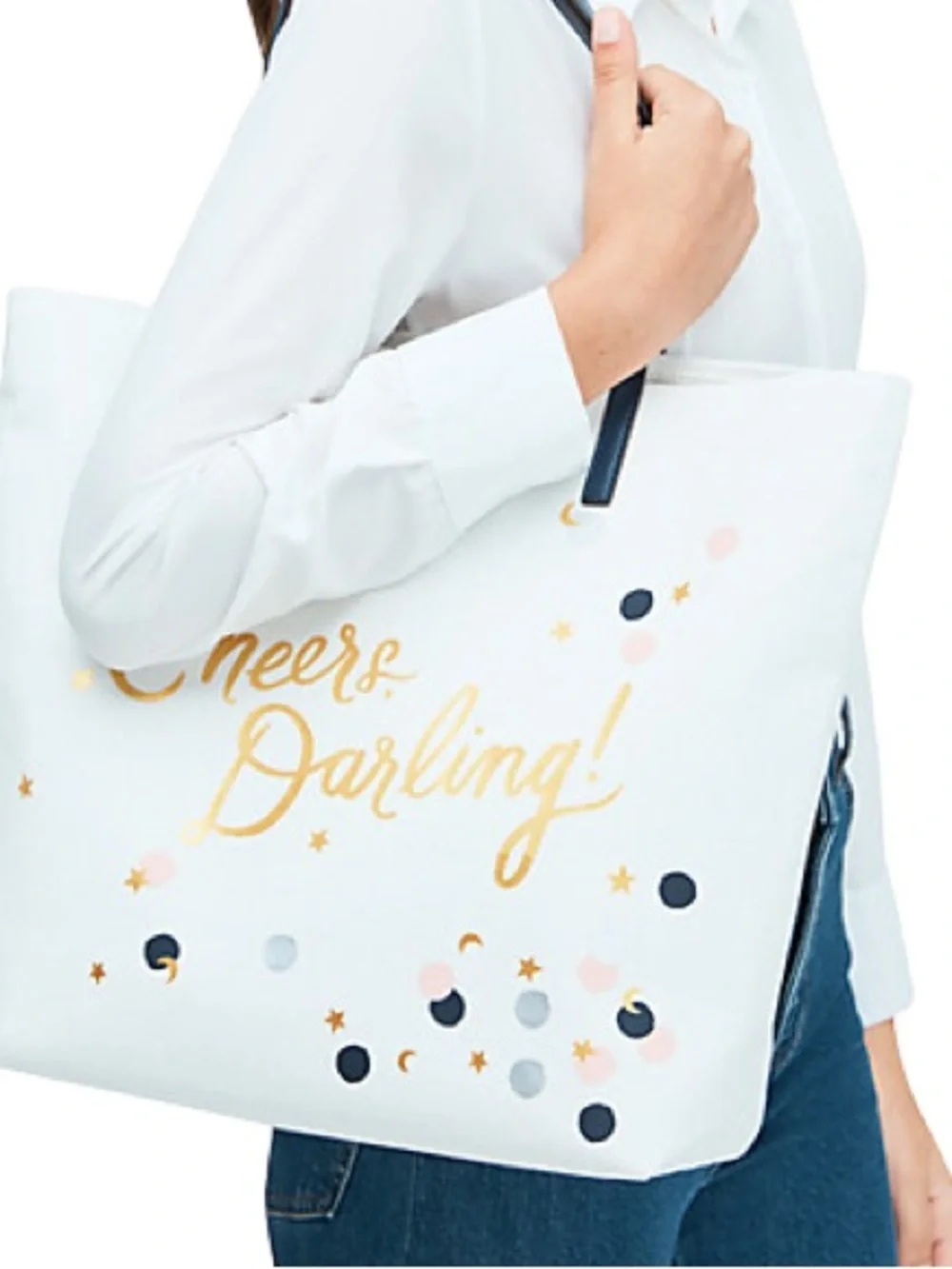 EUC Kate Spade Cheers Darling, novelty white canvas tote